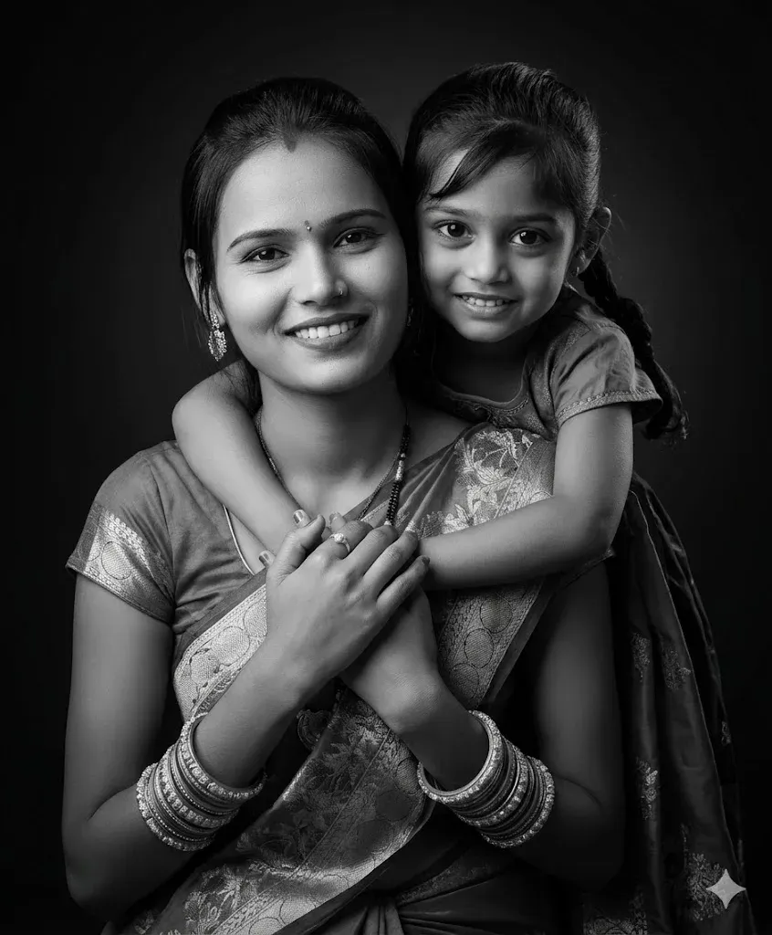 mother and daughter prompt for gemini black and white instagram